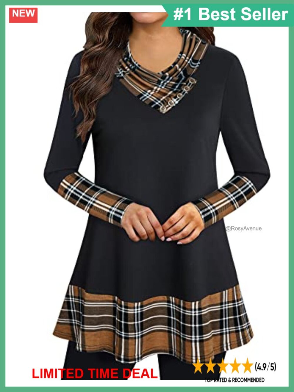 Womens Cowl Neck Long Sleeve Floral Tunic Top Button Work Casual